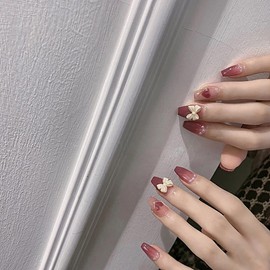 Faith Force 24 Piece Set Nail Tips, Medium Length, 3D Butterfly Clothing, For Everyday Commutes, Commutes, School Entrance Ceremonies, Graduation Ceremonies, Dating, Cute, Sexy, False Nail Supplies, Short Decoration, Perfect for False Nails (Red - X28)