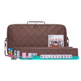 American Mahjong Set “Coffee - Quilted PU Leather Carrying Bag with Shoulder Strap & Handles, All-in-One Tile Racks with Pushers, 166 Engraved Tiles, Dice, Bettor, Extra Tiles & Instructions
