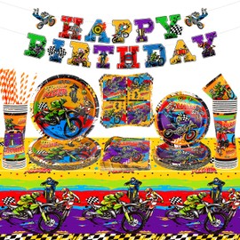 Ywediim Dirt Bike Birthday Party Supplies Includes Happy Birthday Banner Plates Napkin Cups Tablecloth Boys Motorcycle Extreme Sports Decorations 20 People Set C