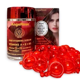 AngeRose Hair Care Set: Collagen & Keratin Hair Mask, Vitamin Hair Serum - Enriched with Argan and Jojoba Oils, Vitamins A, E, & B5, Featuring AngeRose Signature Scent for Deep Repair & Hydration of Dry, Damaged Hair - Specification: Hair Vitamin Serum (