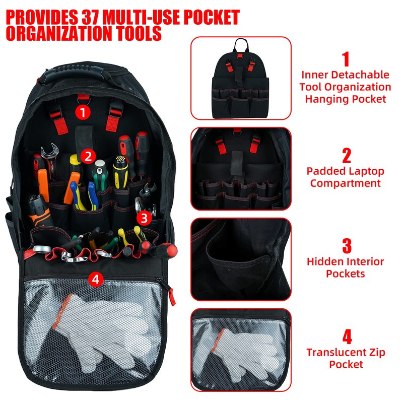 KUNN Rolling Tool Bag Backpack,Heavy Duty Tool Bags with Wheels,Water