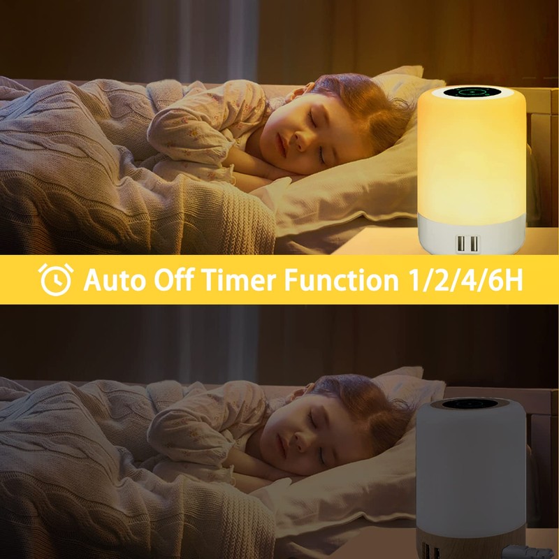 Taipow Bedside Lamp with 4 USB Charging Ports, LED Table