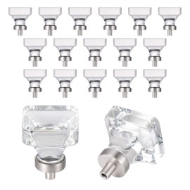 coolnews 16 Pack Glass Cabinet Knobs, Square Crystal Dresser Drawer knobs Kitchen Knobs and Pulls, Brushed Nickel