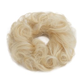 SEGOHAIR 17G Messy Bun Scrunchies Human Hair Curly Wavy Donut Hairpiece For Women Girls, Natural Blonde Hair Bun Maker Elastic Real Remy Donuts Updo Chignon