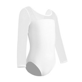 ZYXWVU Ballet Leotard Girls Ballet Bodysuit Children 3/4 Long Sleeve, White