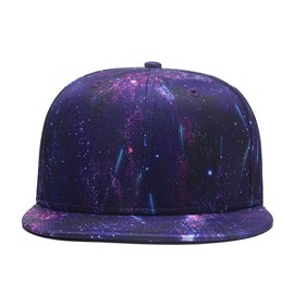 Quanhaigou Purple Galaxy Snapback Hat, Unisex Flat Bill 3D Starry Stars Adjustable Baseball Cap