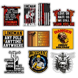 BAVAHA (10pcs) Lineman Stickers Funny Electrician Sticker Line Worker Electrical Power Line Pole Decal for Adult Gift Decorations for Hardhat Toolbox Car Windows Water Bottle Helmet Laptop Bumper