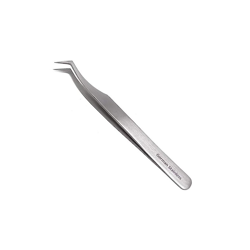 Stainless Steel Micro Tweezers Precision Forceps Semi Angled Curved, Premium