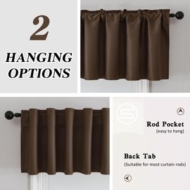 SeeGlee Brown Window Valances Blackout for Bedroom Cafe Laundry,2 Pack Back Tab & Rod Pocket Window Treatment Valance for Bathroom Living Room 52 x 17 Inch