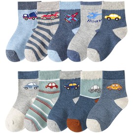 Charmi Boys' Cotton Socks Pack of 10, Cars and Planes