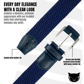 BUMA Cinturón trenzado elástico para hombre, 1 3/8 para golf y casual, hebilla de piel, Azul - Azul, 32 - 34 (Waist Adjustable )
