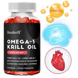 Omega-3 Krill Oil Capsules 1000mg - Contains double-strength phospholipid choline astaxanthin - Helps with joint, brain, immune system and heart health, 1 piece, 60 servings / 오메가-3 크릴오일 캡슐 1000mg - 이중강도 인지질 콜린 아스타잔틴 함유 - 관절 뇌 면역체계 심장건강에 도움, 1개, 60회분