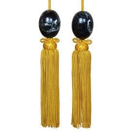 Fuchen Marble Egg Shaped Wall Scroll Ornament, Natural Stone (Cluster: Golden Brown) Choose from Tassels
