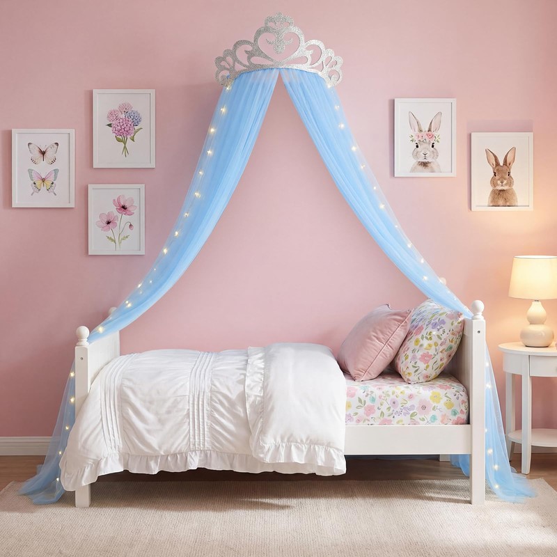 Blue 3 Pcs Princess Party Decor, Glitter Felt Crown, 2.5x8ft