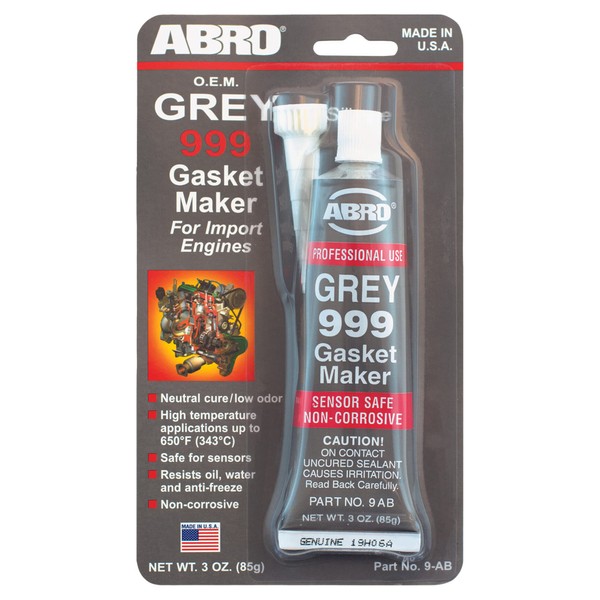 ABRO Grey 999 Silicone Gasket Maker and Sealant, 500 Degrees F, OEM Specified, Sensor Safe, Non-Corrosive, Neutral Cure, Low Odor, 3 oz. Tube