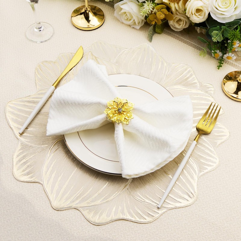 Gold Placemats Set of 6 Metallic Round Placemats Vinyl Table