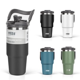TYESO Tumbler with Straw, 20.6 fl oz (600 ml), Coffee Water Bottle, Thermos, Thermos, Kettle with Handle, Vacuum Insulated, Double Walled Structure, Wide Mouth, Large Capacity, Direct Drinking, Leak