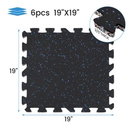 LMRSTOO 0.6” Thick 6 Tiles High Density Rubber Exercise Equipment Mats,Interlocking Puzzle Gym Flooring for Home Gym,Gym,Heavy Equipment mat 19.2" x 19.2''