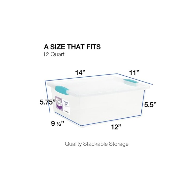 Tribello 6-Pack 12 Qt Stackable Plastic Storage Bins with Lids