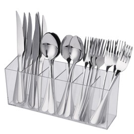 ZZDWLDHA Acrylic Cutlery Storage Organizer Holder Silverware Caddy for Kitchen Countertop -Holds Fork, Knife, Spoon, Silverware - 6 Divided Sections Transparent