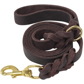 Joytale Leather Dog Leash, Genuine Cowhide with Brass Hook, Heavy Duty Leashes for Medium and Large Dogs, Brown, 6'×3/4''