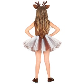 MIMIKRY Girls' Costume Deer Dress with Tulle Skirt Antlers Headband with Ears Fawn Bambi Reindeer Deer Size: 128-5 to 7 Years