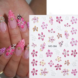 Flower Nail Stickers for Nail Art 5D Hibiscus Nail Art Stickers Self Adhesive Cute Colorful Petal Nail Art Design Sticker Valentines Nail Supplies Floral Nail Decals for Women DIY Manicure 3 Sheets