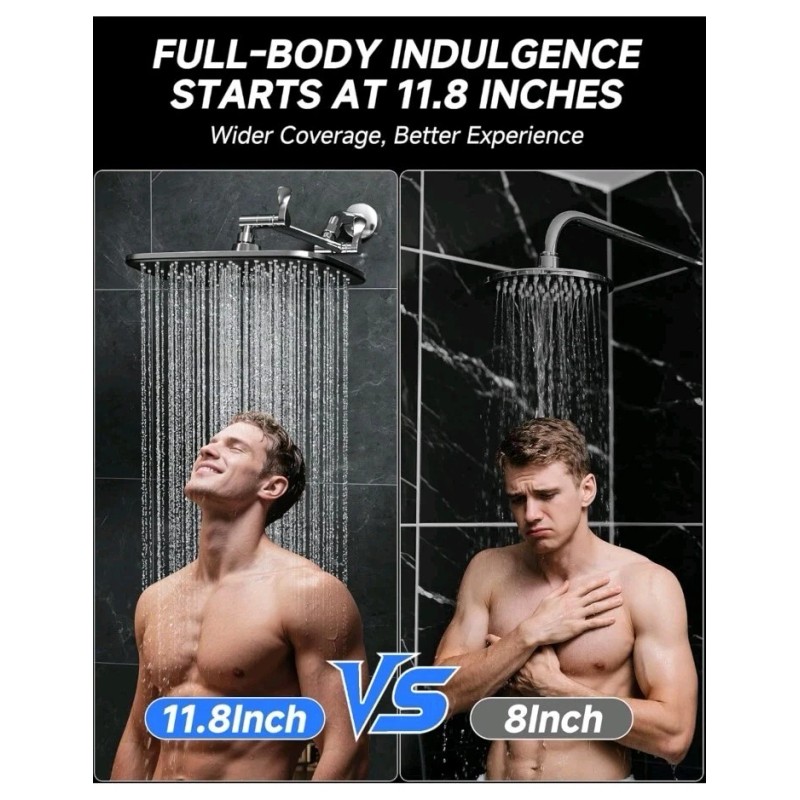 Veken 11.8" Rain Shower Head, Rectangular Rainfall Showerhead with 11"