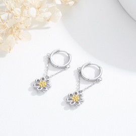 Freesloth Daisy Earrings for Women 925 Sterling Silver Daisy Dangle Chain Hoop Earrings Daisy Jewelry for Women Daisy Gifts for Daisy Lovers Girls…, Sterling Silver, No Gemstone
