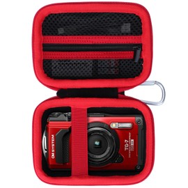 Lebakort Storage Case Compatible with OM SYSTEM Tough TG-7 / OLYMPUS Tough TG-6 / TG-5 / TG-4 Underwater Digital Camera (Black + Red Case)