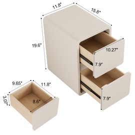 AQIMUELE Narrow Nightstand - Narrow Bedside Table with Drawers, Wood Small Nightstand with Leather Surface for Bedroom, White - 11.8" W