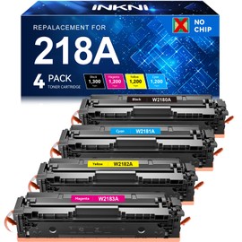 InkNI 218A Toner Cartridges 4 Pack (No Chip) Replacement for HP 218A W2180A for HP 218X for HP Color Laserjet Pro MFP 3301FDW 3201DW 3301SDW 3301CDW Printer Ink W2180X High Yield (4 Pack, B/C/Y/M)