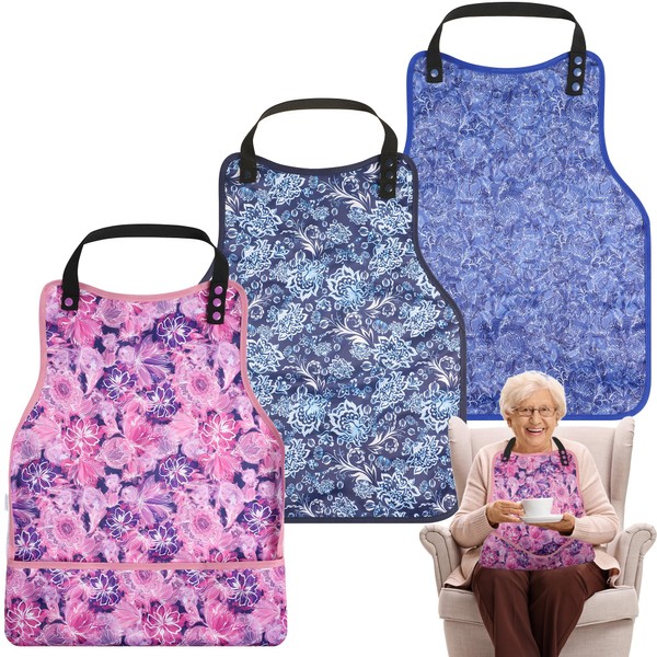 Adult Bibs-3 Pcs Washable Clothing Protector with Upgraded Crumb Catcher,