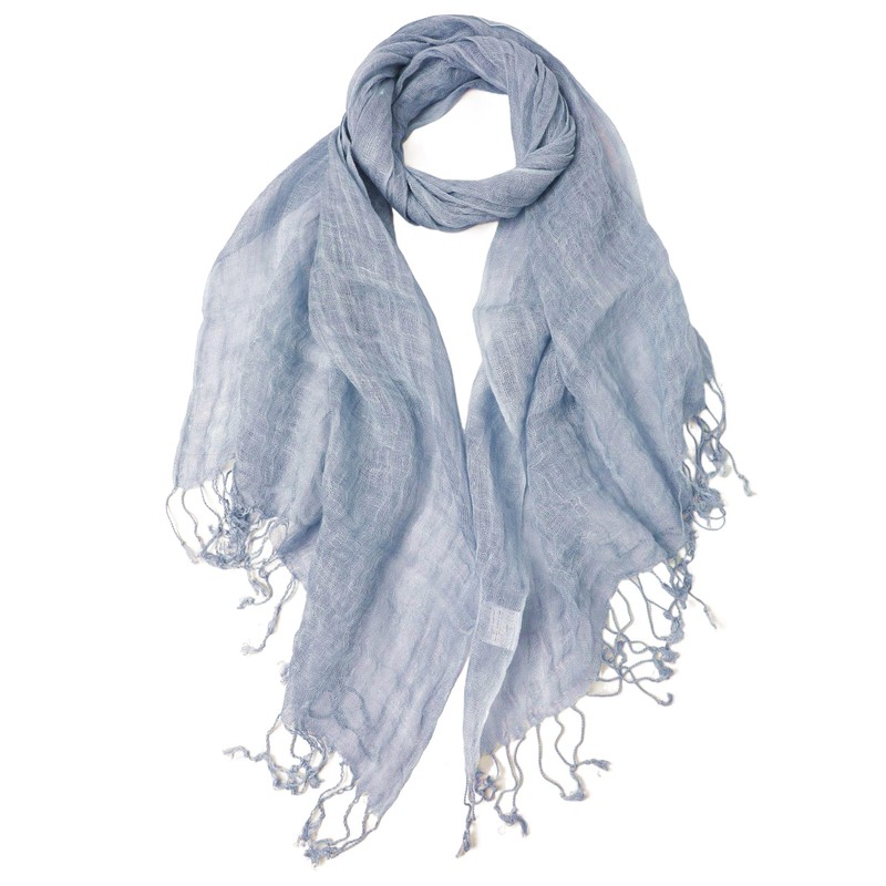 Prettystern Linen Plain Colour Mottled Fringe Men's Scarf, T108 Blue