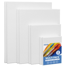 FIXSMITH Stretched Canvas, Multipack of 8, 5x7, 8x10, 11x14 & 12x16 Inches - 2 of Each, 100% Cotton, 8 oz Gesso-Primed, Art Supplies for Acrylic and Oil Painting.