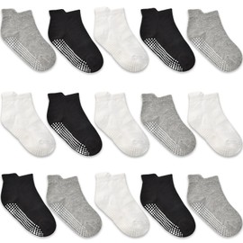HYCLES Toddler Grip Socks Non-Slip 15 Pairs Low Cut Socks for 1-7 Years Anti Skid Ankle Socks for Baby Kids Boys Girls