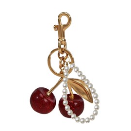 Hoheng Pink Cherry Purse Charm Cherry Keychain Cute Fruit Pearl Accessories for Women Trendy
