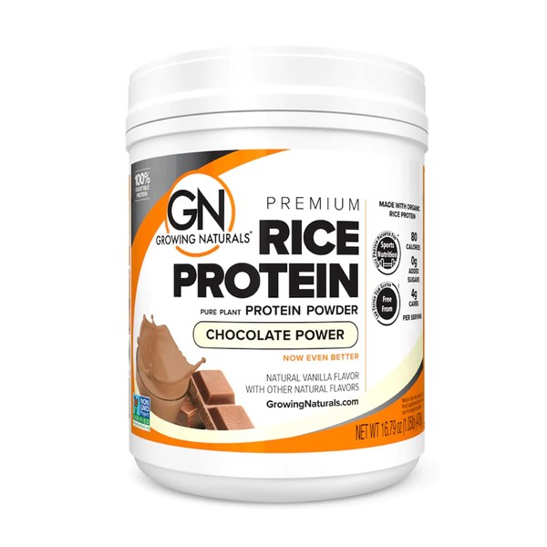 Growing Naturals | Chocolate Rice Powder 16g Plant Protein | 2.8G BCAA, Low-Carb, Low-Sugar, Non-GMO, Vegan, Gluten-Free, Keto & Food Allergy Friendly | Chocolate Power (1 Pound (Pack of 1))