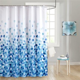 Homxi Bathroom Curtains Mould Proof Resistant 180x200cm,Polyester Shower Curtain with Hooks,Weighted Shower Curtain,Petal Pattern Bathtub Curtain Blue White