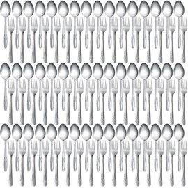 100 Pieces Forks and Spoons Silverware Set Stainless Steel Flatware Cutlery Set Dinner Forks and Spoons Mirror Polished Dishwasher Safe Utensil for Kitchen Restaurant or Home
