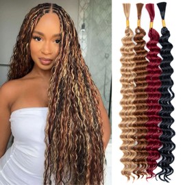 Deep Wave Bulk Braiding Hair for Boho Braids No Weft Curly 24inch 4 Bundles 135g Wet and Wavy Faux Braiding Hair Extensions Water Wave,(P1B/BUG/27/30 24inch)