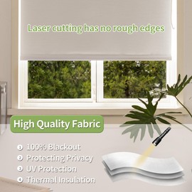 Pesalco 100% Blackout Roller Shades for Indoor Windows with Thermal Insulated Fabric UV Protection Privacy Window Shades for Living Room, Home and Office White 20" W x 72" H