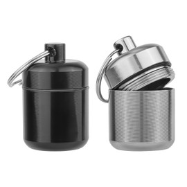 2pcs Ear Plug Carrying Case Keychain, 1.63x1.04 Inch Portable Ear Plug Holder Waterproof Metal Earplug Case Ear Bud Organizer Jewelry Container for Travel Outdoor Activities (Black, Grey)