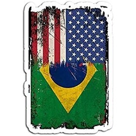 AS Brazilian American USA Brazil Distressed Flag Sticker - Vinyl Decal for Cars, Trucks, SUVs, Windows, Laptops, Cell Phones & Walls | Auto, Truck & Vehicle Graphic