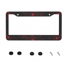 Red Spider Web License Plate Frame - 1 Pack Novelty Black Cobweb License Plate Holder，Aluminum Metal Car Tag Cover with 2 Holes and Screws，Customized Decorative for US Vehicle Standard for Women Men