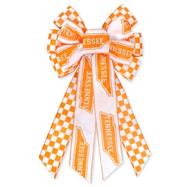 Large Tennessee Wreath Bows White Orange Checkered Burlap Bows for Wreaths, Sports Party Fabric Linen Ribbon Bow for Tennessee Vols Gifts Home Indoor Outdoor Decoration Wreath Ornament Supplies