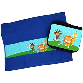 Eurofoto Handtuch + Kulturbeutel Set mit Namen Luisa und Zoo-Motiv für Mädchen | Handtuch und Kulturbeutel Bedruckt |