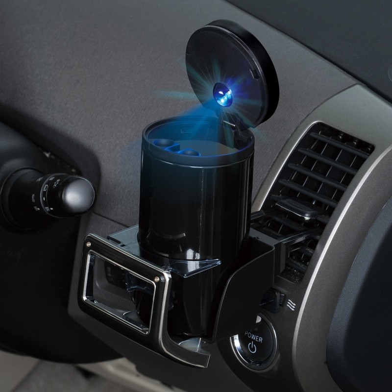 セイワ(SEIWA) 車内用品 灰皿 ソーラー缶アッシュ3ロング ドリンクホルダー型 ブラック LED付き W650