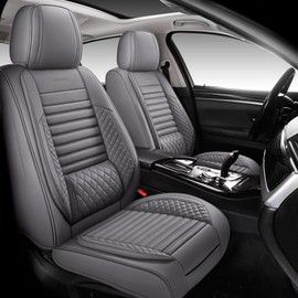 CHOCMONS Full Coverage Front Set Seat Covers with Waterproof Leather,Lumber Support and Airbag Compatible,Universal Fit for Most SUVs, Trucks,and Sedans in Automotive Seat Covers