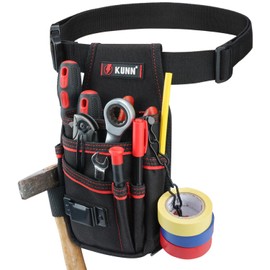 KUNN Electrician Tool Pouch with Belt Clip - 7-Pocket Lightweight Small Tool Belt Pouches for Carpenters, Technicians, HVAC - Heavy Duty Multi-Pocket Organizer for Construction, Maintenance, DIY Tools